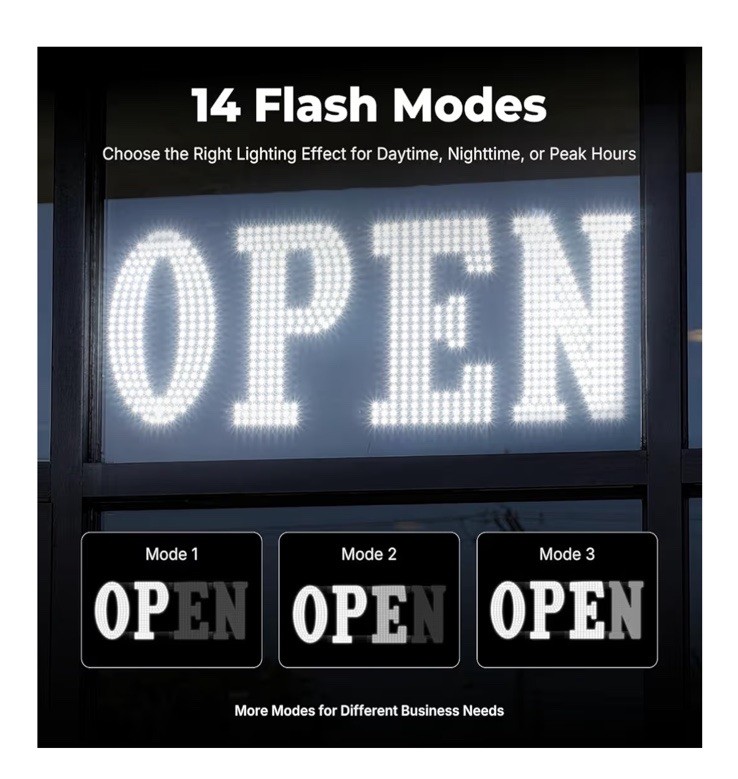 40″X 14″ Large LED Open Sign with Remote Control High Bright Visibility Business