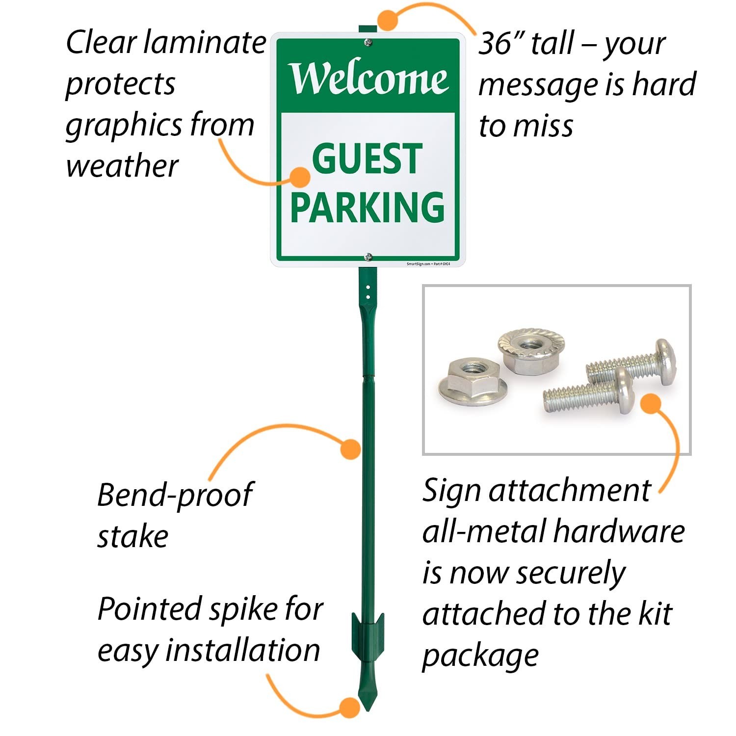 SmartSign 12 x 10 inch â€œWelcome – Guest Parkingâ€? Yard Sign with 3 foot Stake