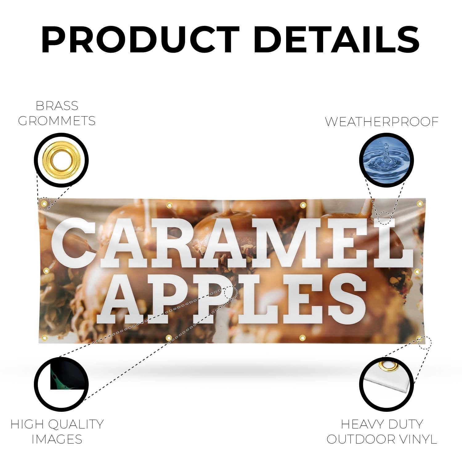 SignMission Caramel Apples Banner Sign 36×96 Inch 13 oz Vinyl Metal Grommets