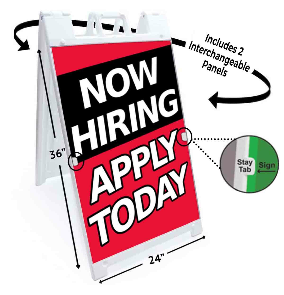 NOW HIRING APPLY TODAY Signicade 24×36 Aframe Sidewalk Sign Banner Decal JOBS