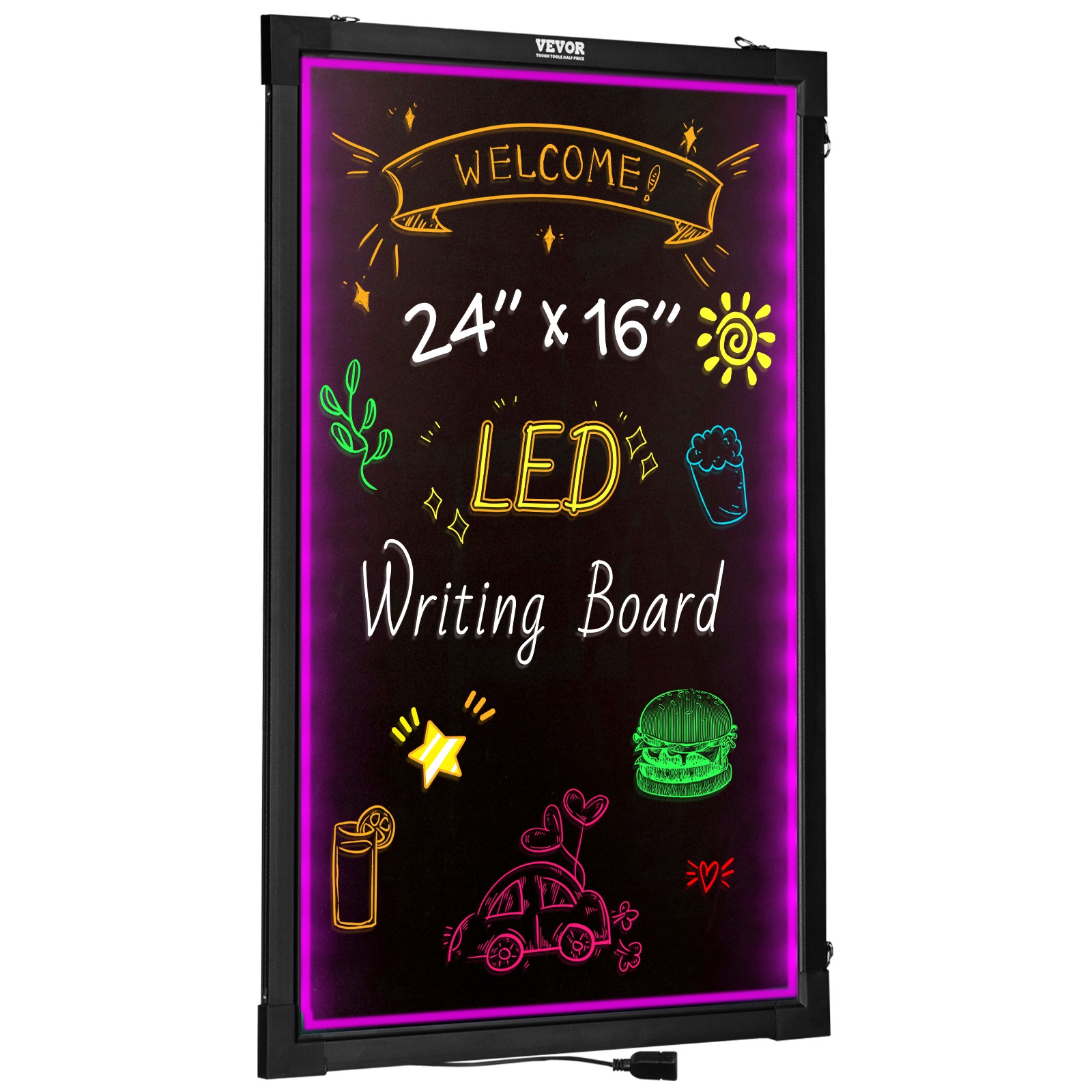 VEVOR LED Message Writing Board 24″x16″ Illuminated Erasable Lighted Chalkboard