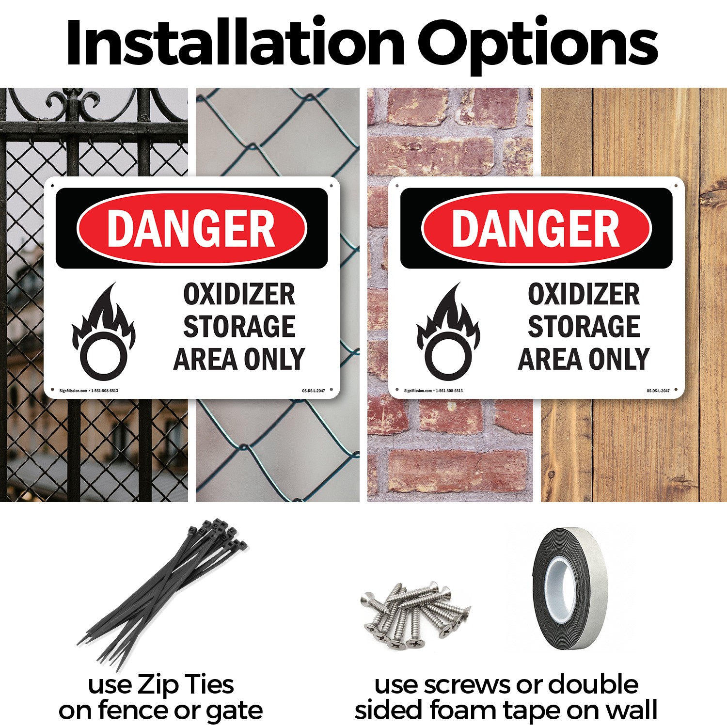 Oxidizer Storage Area Only OSHA Danger Sign Metal, Plastic, Decal 5 or 10 Pack