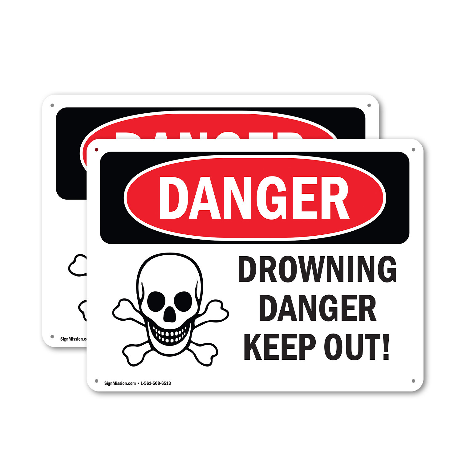 (2 Pack) Drowning Danger Keep Out! OSHA Danger Sign Decal Metal Plastic