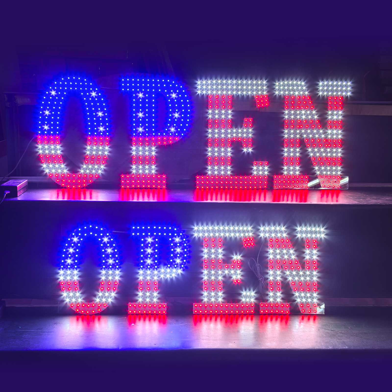 30″x10″ US Flag LED Open Sign Remote Ultra Bright Light Store Window Wall Plug