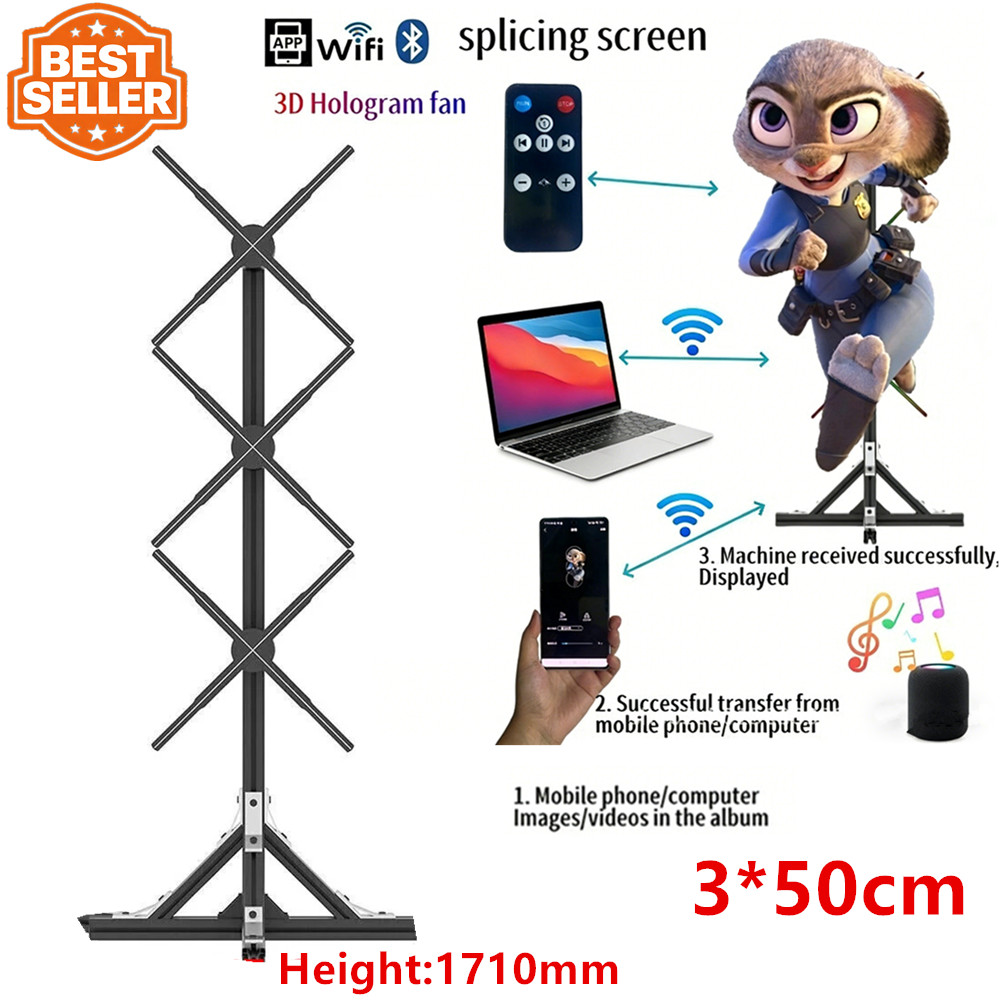 3*50cm 3D Holographic Projector Fan Smart HD Advertising Display Projector US