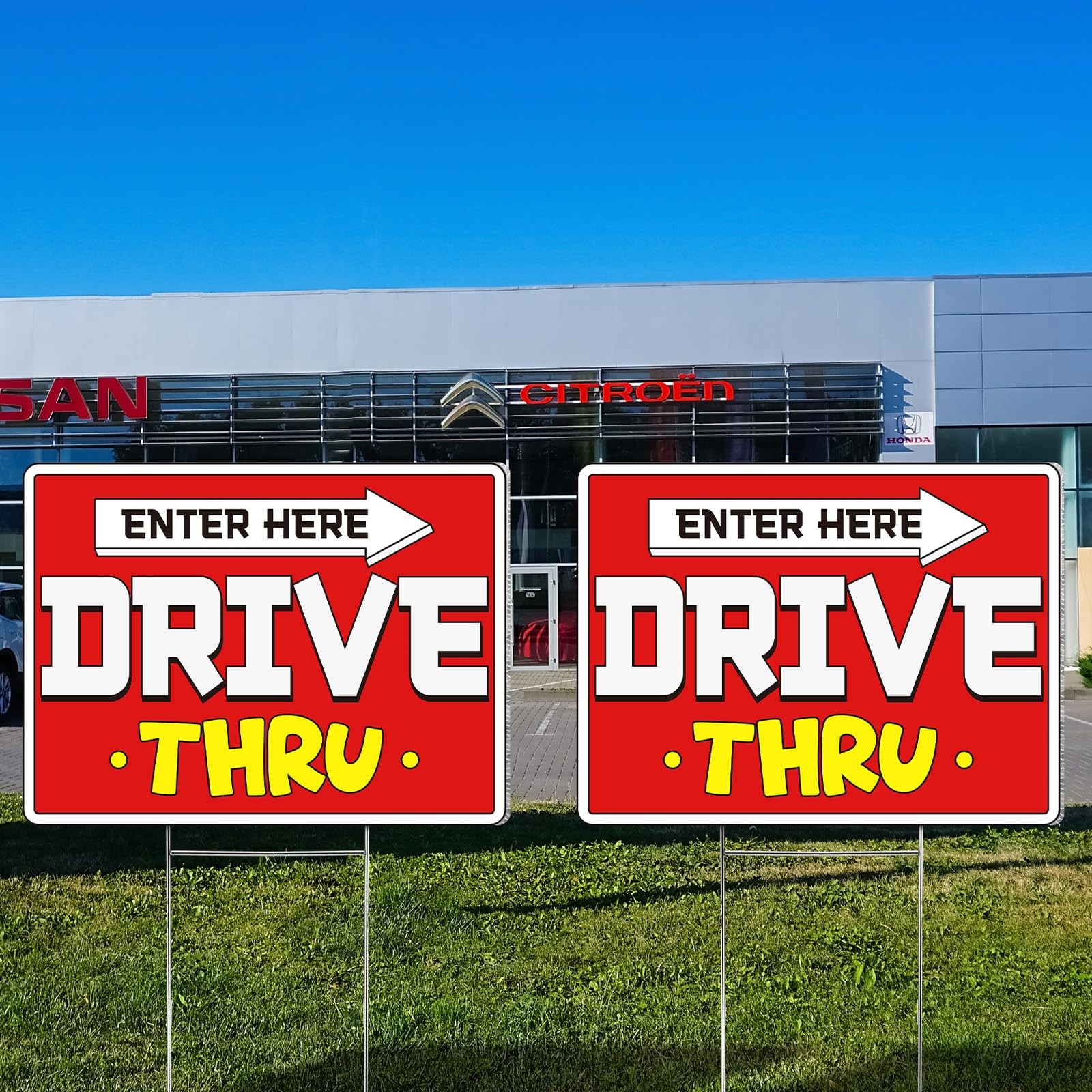 3 Pcs Drive Thru Arrow Enter Yard Sign 16 x 12 Inches Double-sided Red Drive …