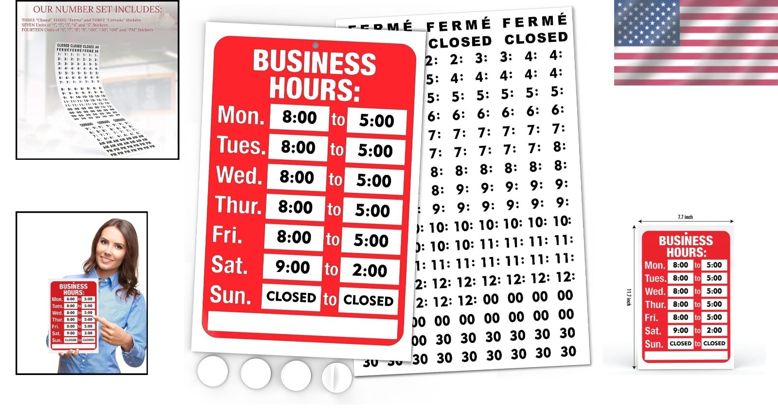11.7×7.7 Inch Customizable Business Hours Sign – Easy Window Installation