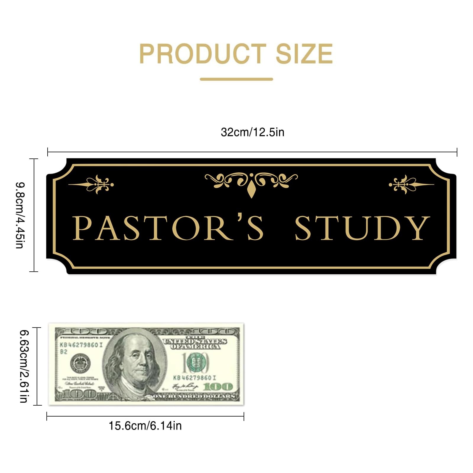 Pastor’s Study Sign Door Black Gold Acrylic Plaque 12.5×4.45 Inch Decor