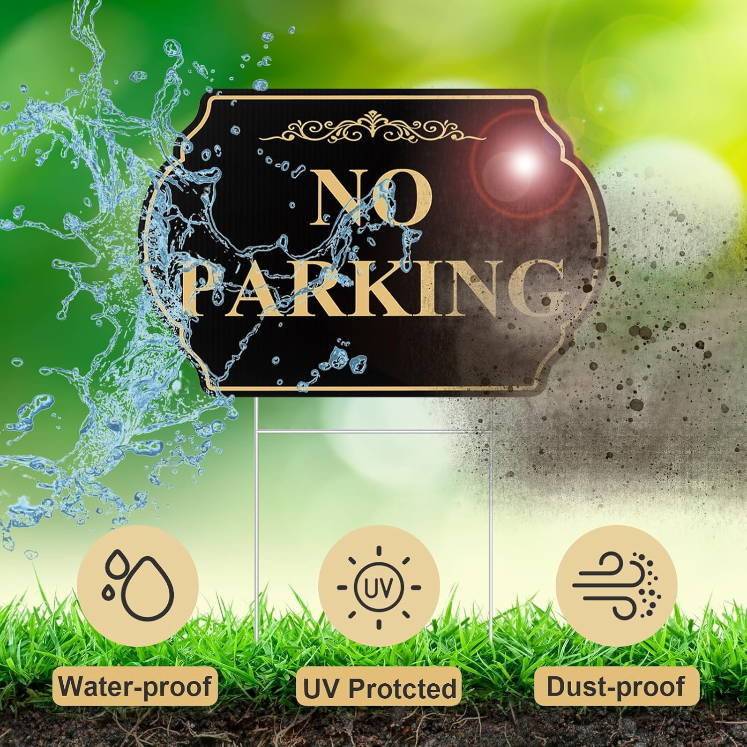 4 Pcs No Parking Signs with Stakes, 12″ X 8″ Heavy-Duty Private Property No Park