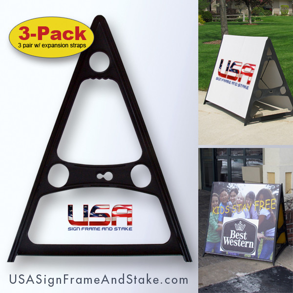 A-Frame Double-Sided Sign Stand – Holds 18″x24″ to 36″x60″ Substrates (3-Pack)