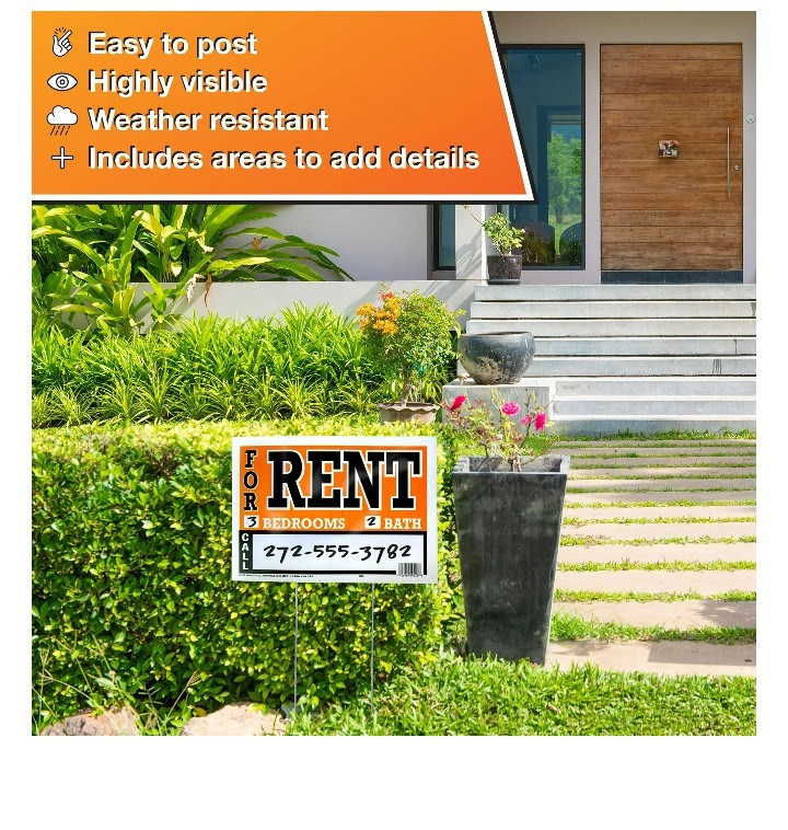 10 Pcs 8.5 x 12 Inch Orange & Black Flexible Plastic “For Rent” Real Estate Sign