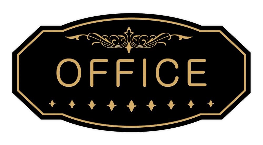 Office Victorian Door/Wall Sign (Black/Gold) – Large 5″ x 10″