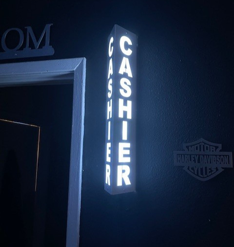 CASHIER Lighted LED Sign. 18 inch. Aluminum. 120V w/ Remote & Bluetooth.
