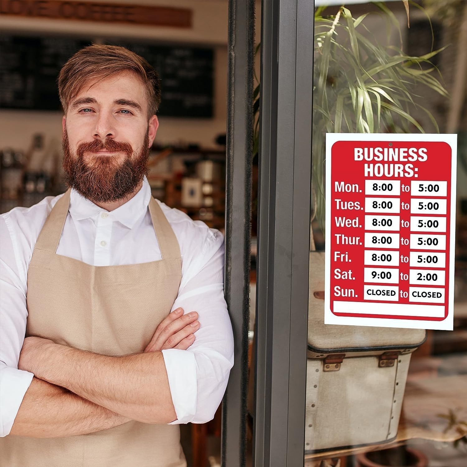 PVC Business Hours Sign for Glass Door – Customizable Display, 11.7 x 7.7 Inch