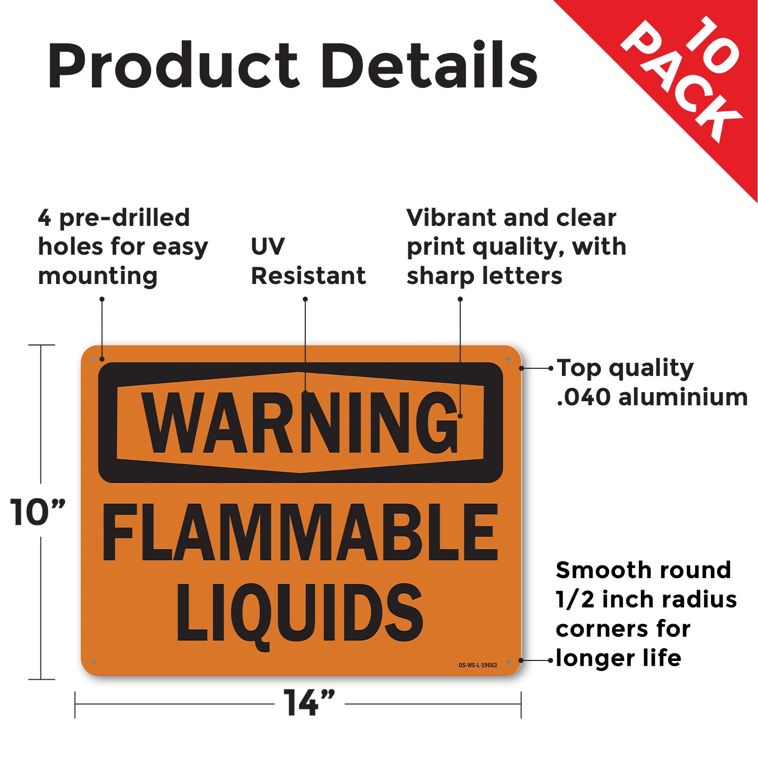 Flammable Liquids OSHA Warning Sign Metal, Plastic, Or Decal – 5 or 10 Pack