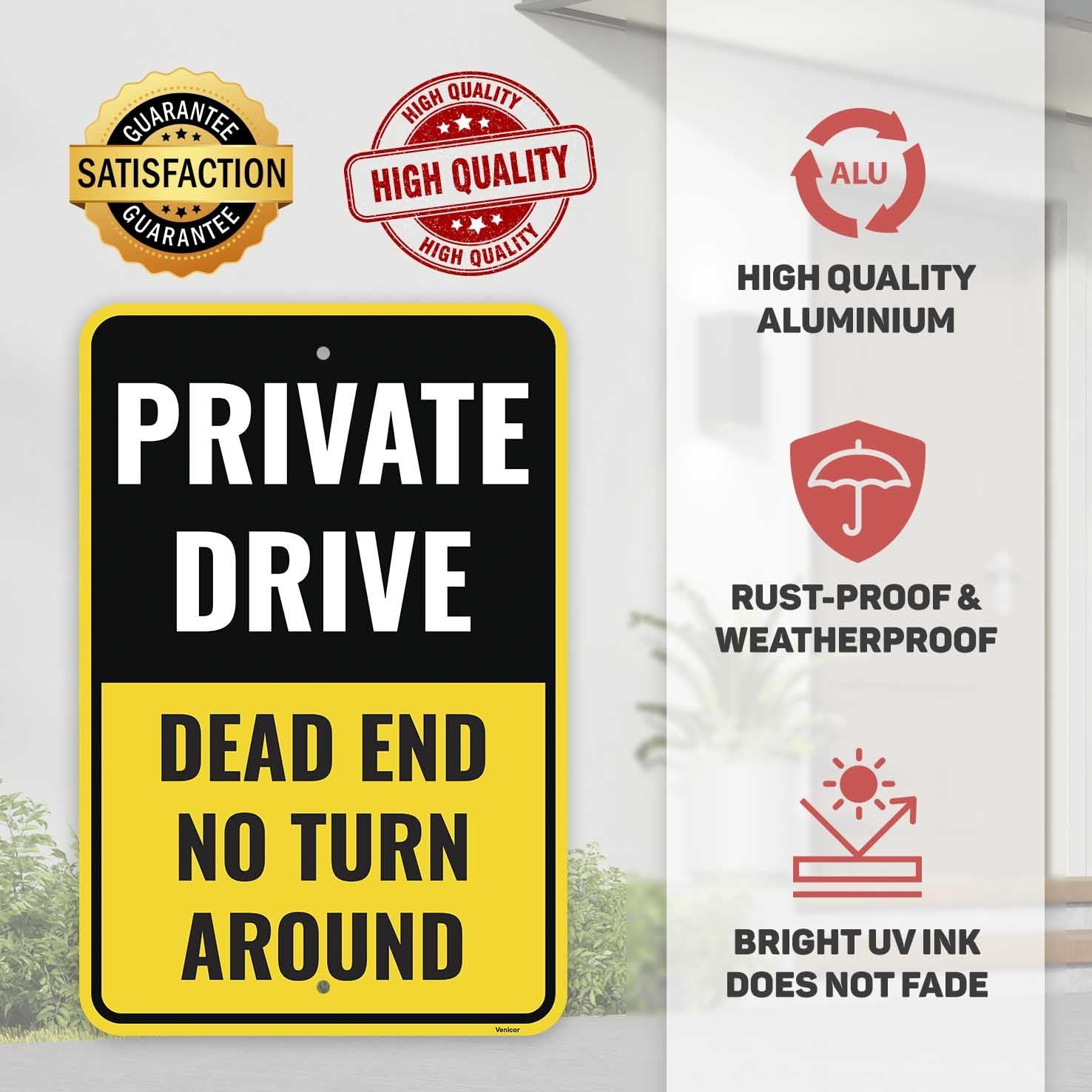 1PC Private Drive Dead End No Turn Around Sign, 18 x 12 Inches Aluminum Pri…