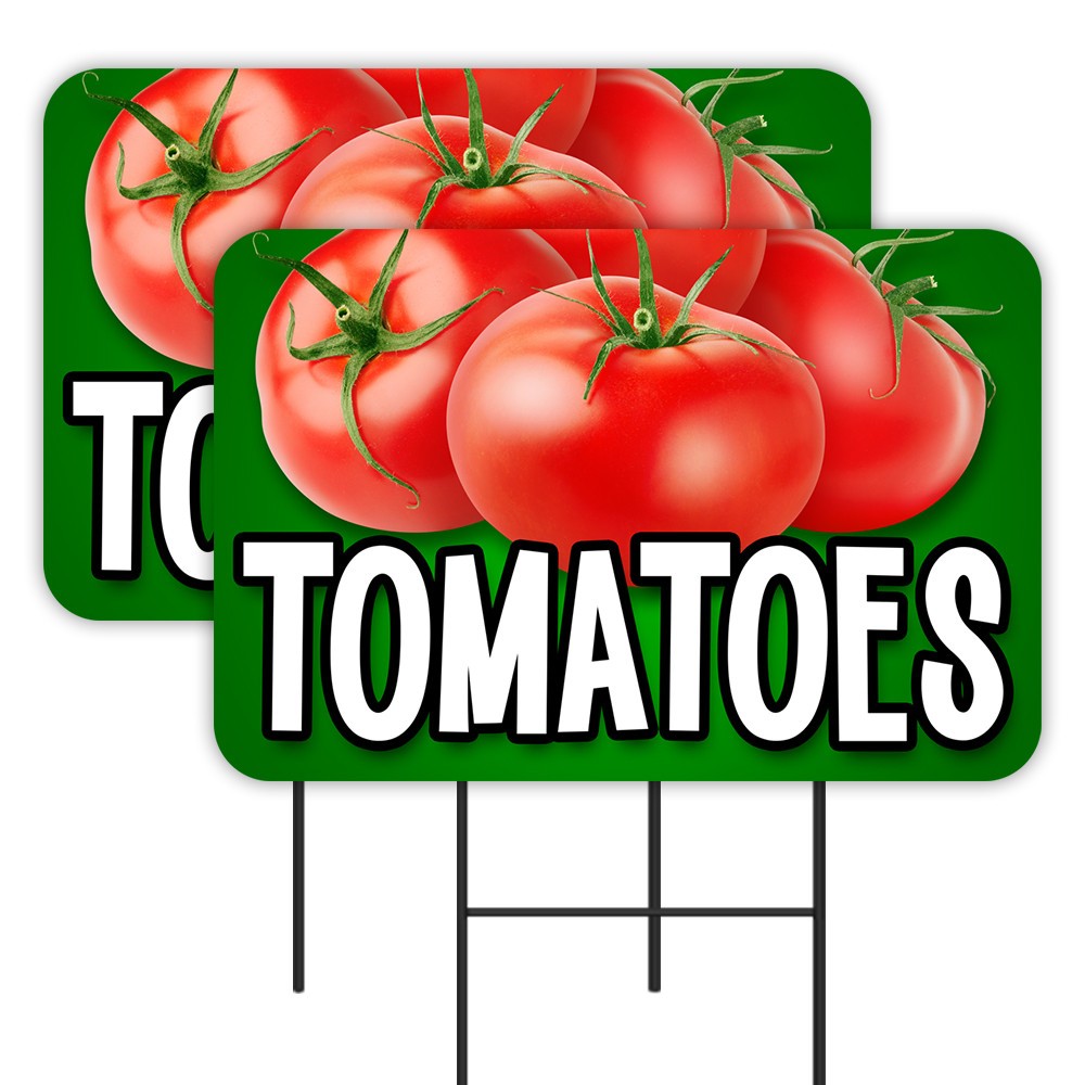 Tomatoes 2 Pack Double-Sided Yard Signs 16″ x 24″ with Metal Stakes (Made in Tex