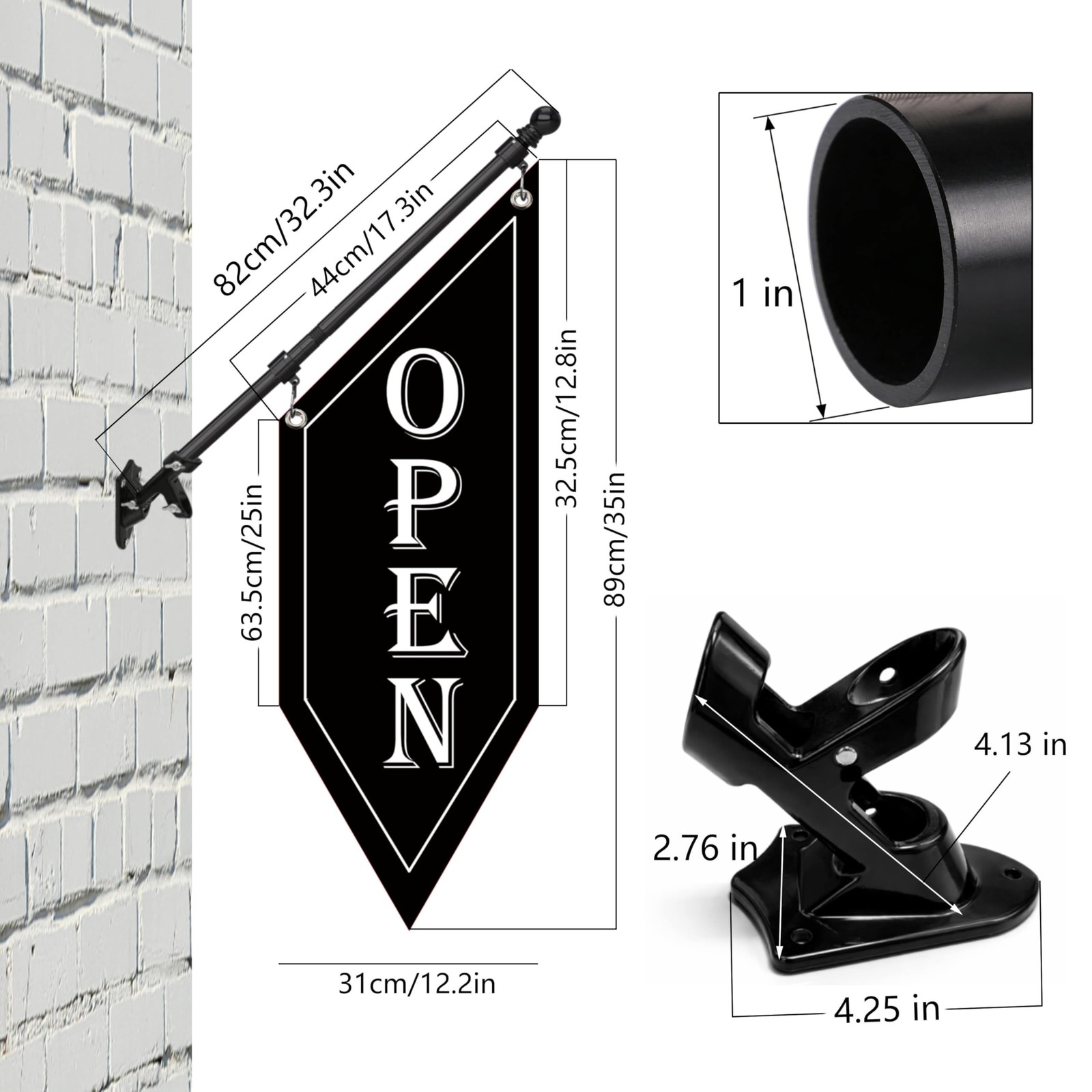 OPEN Flag with Pole Kit, Double-Sided Heavy Duty Hanging Banner Sign with Metal
