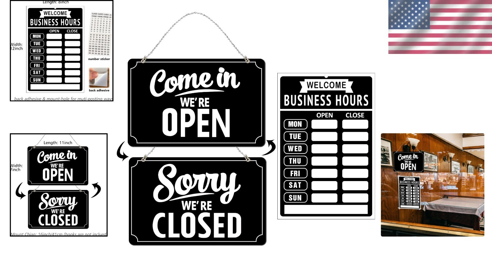 Professional Business Hours Sign Set with Open/Closed Decisions for Any Business