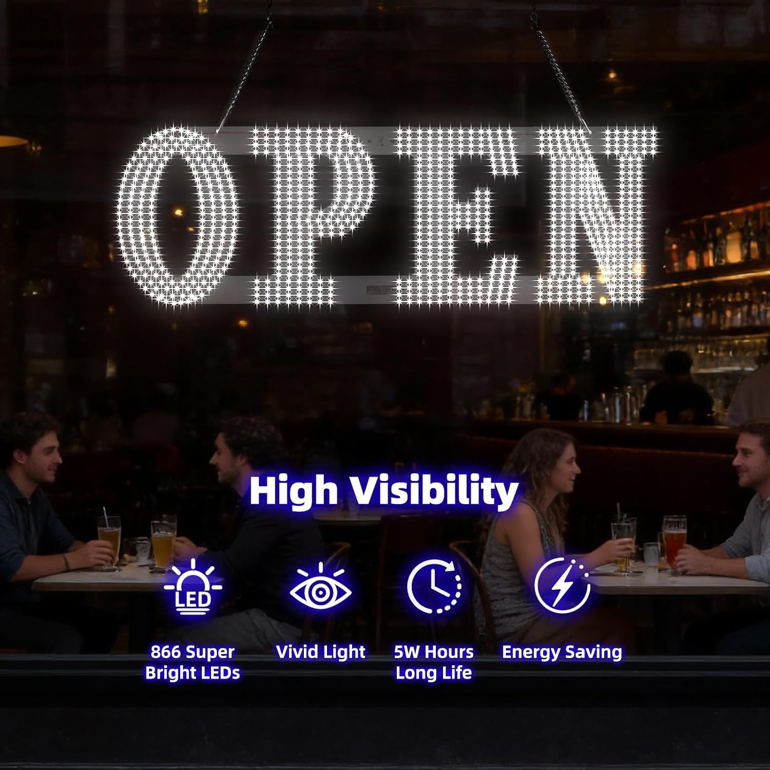 30×10 Inch Electric Open Sign Lighted Insert 6 Scene Trading Card Holder for