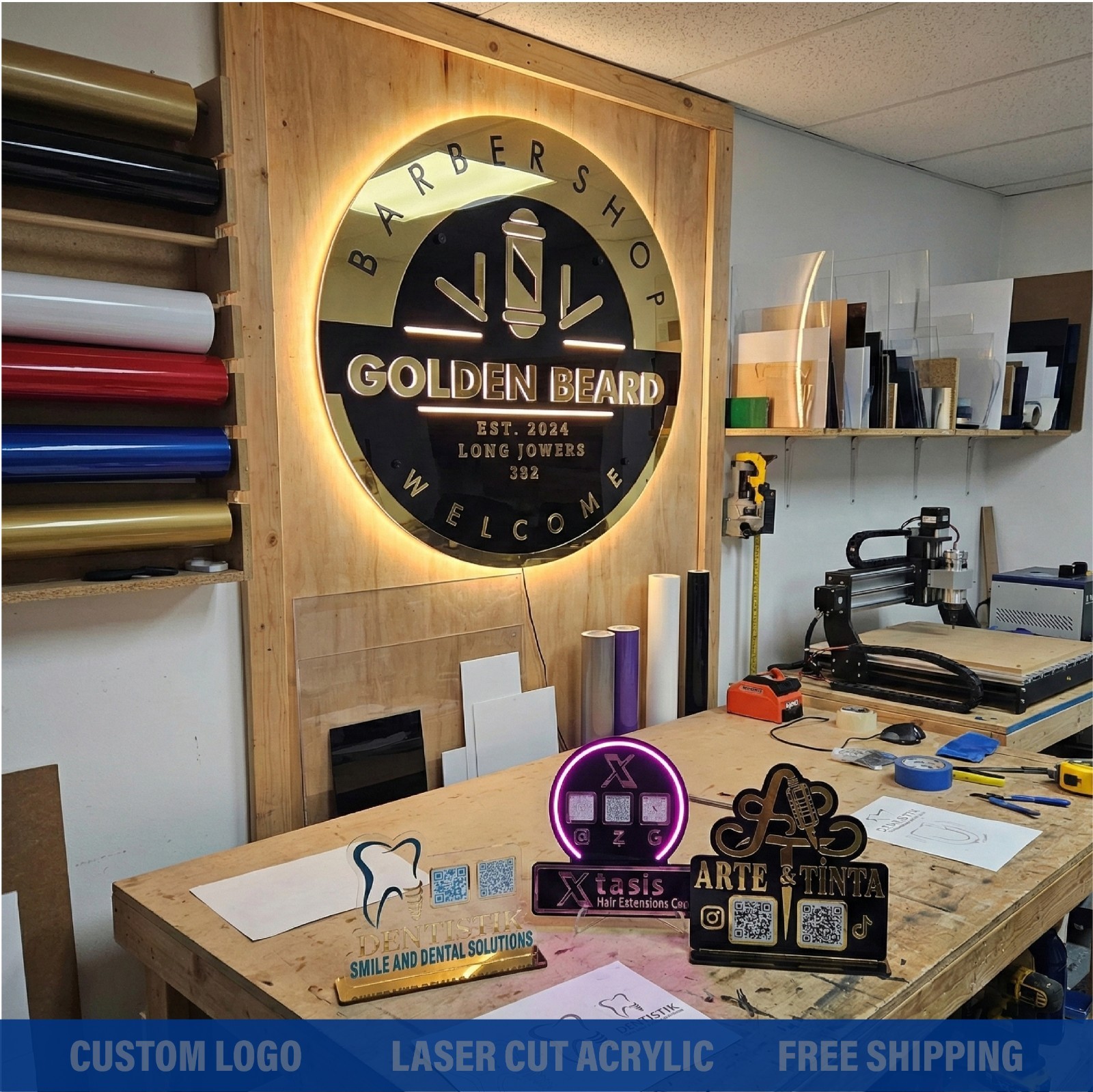 Custom Round Acrylic Logo Wall Sign LED Halo Backlit Mirror Finish