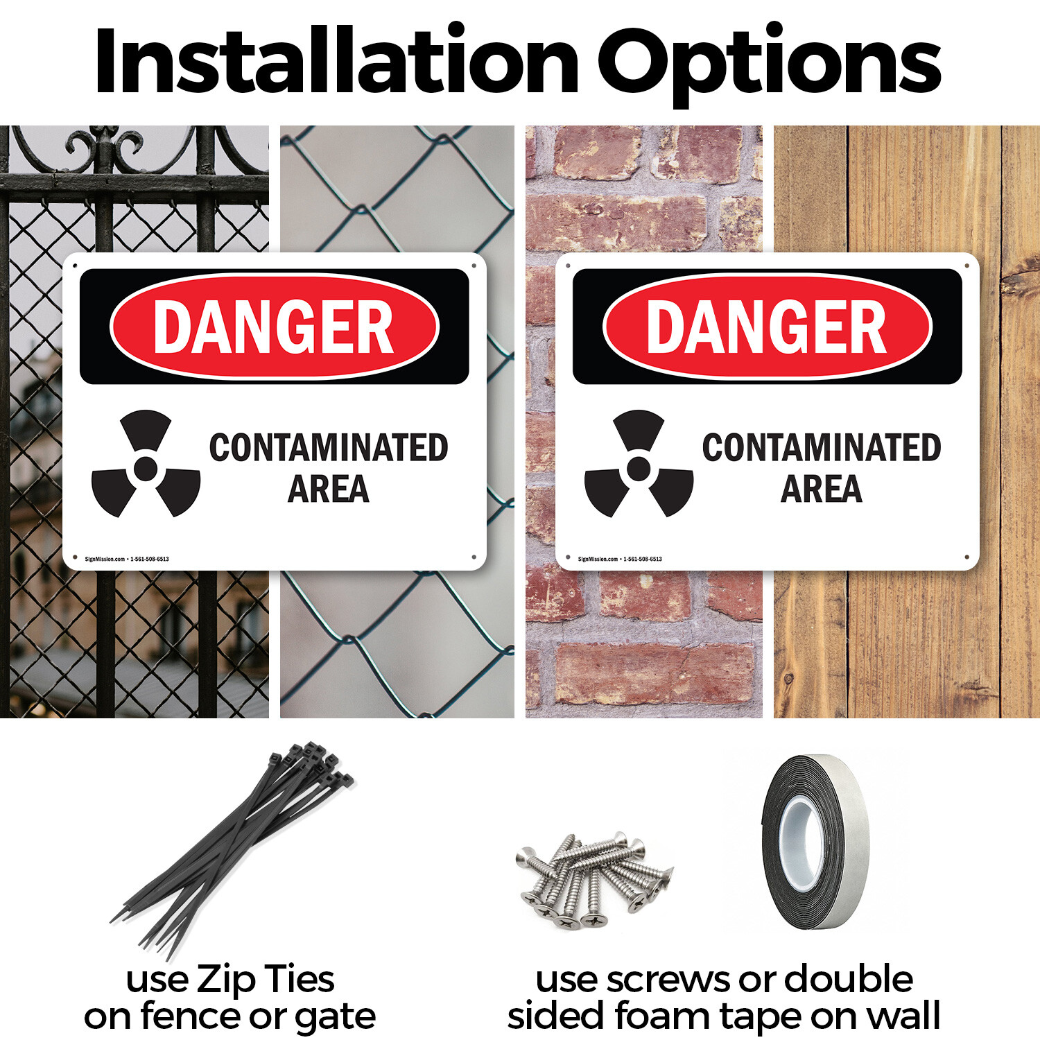 (2 Pack) Contaminated Area OSHA Danger Sign Decal Metal Plastic