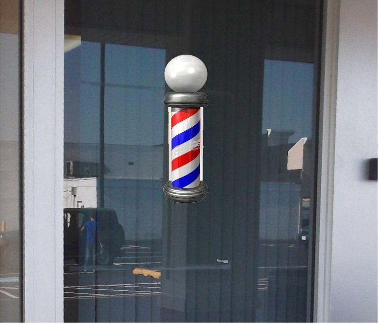 BARBER SHOP POLE VINYL DECAL GLOBE TOP (CHOOSE YOUR SIZE) RED WHITE BLUE