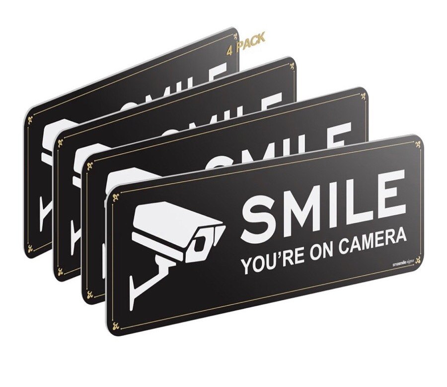 Smile Your on Camera Signs 4 Pack 9″ X 3.1″ Acrylic Camera Signs NEW!