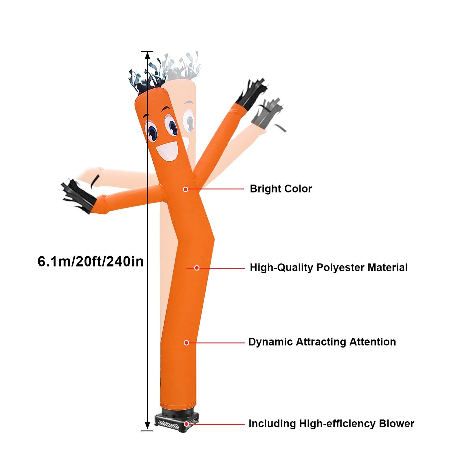 20ft Orange Inflatable Dancing Sky Puppet Tube Man with Blower for Events