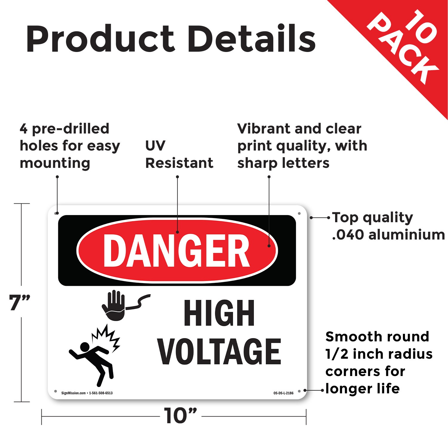 High Voltage OSHA Danger Sign Metal, Plastic, Or Decal – 5 or 10 Pack
