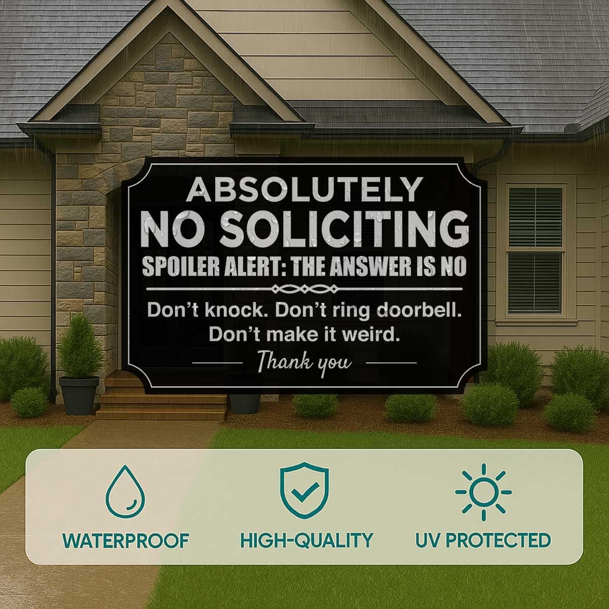 2 Pack Absolutely No Soliciting Sign for House – Weatherproof Self-Adhesive N…