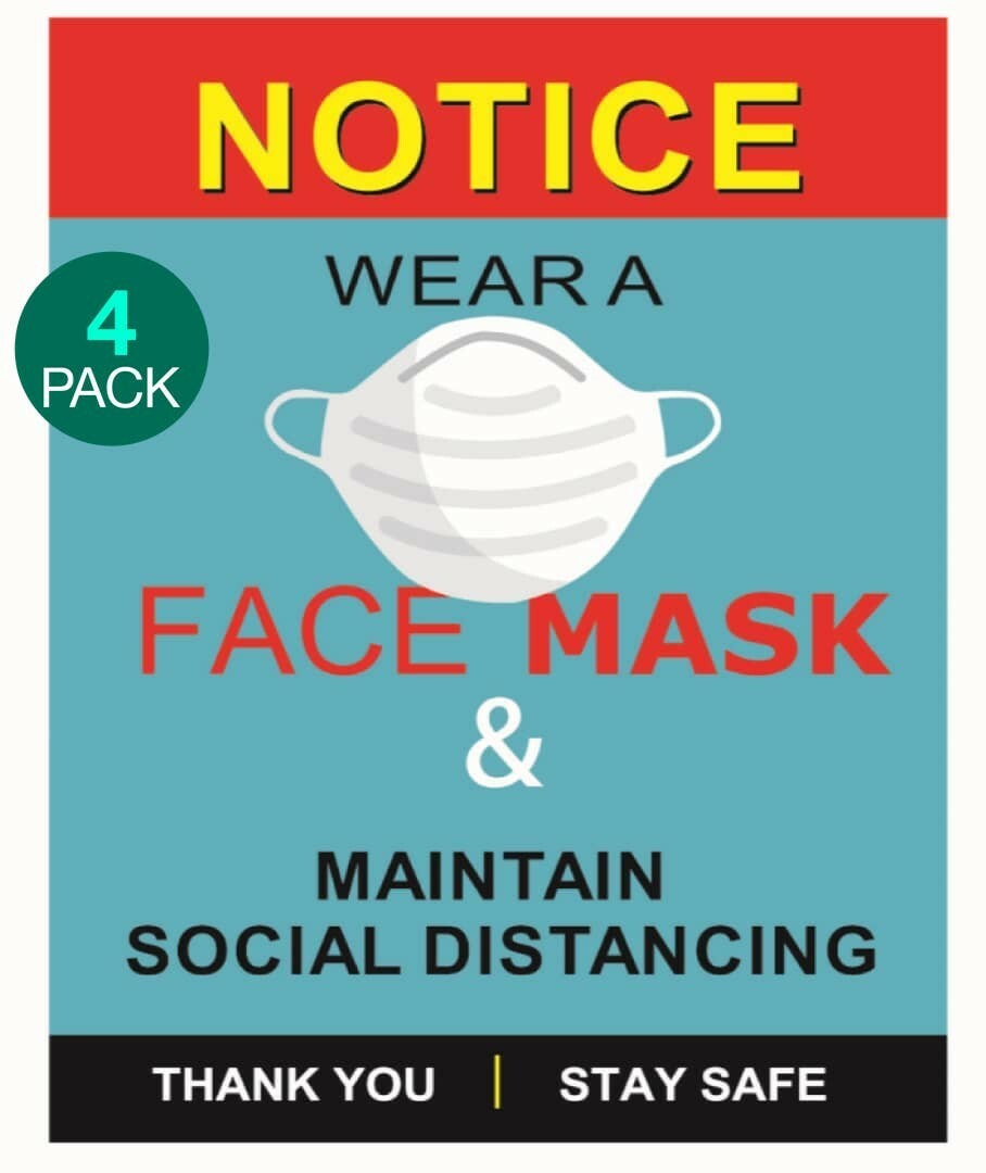 4 PACK – CVOID MASK + SOCIAL DISTANCING SIGN – FULL COLOR – WATERPROOF/UV PROOF 