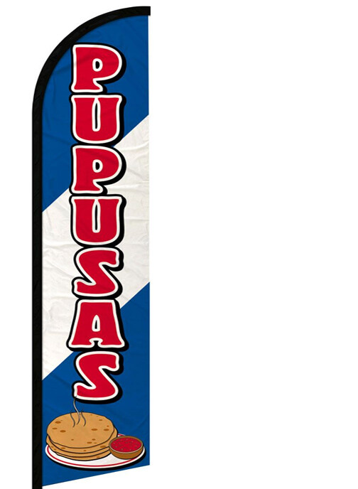 PUPUSAS – Windless Swooper Feather Flag 2.5×11.5 ft Tall Banner Sign bf