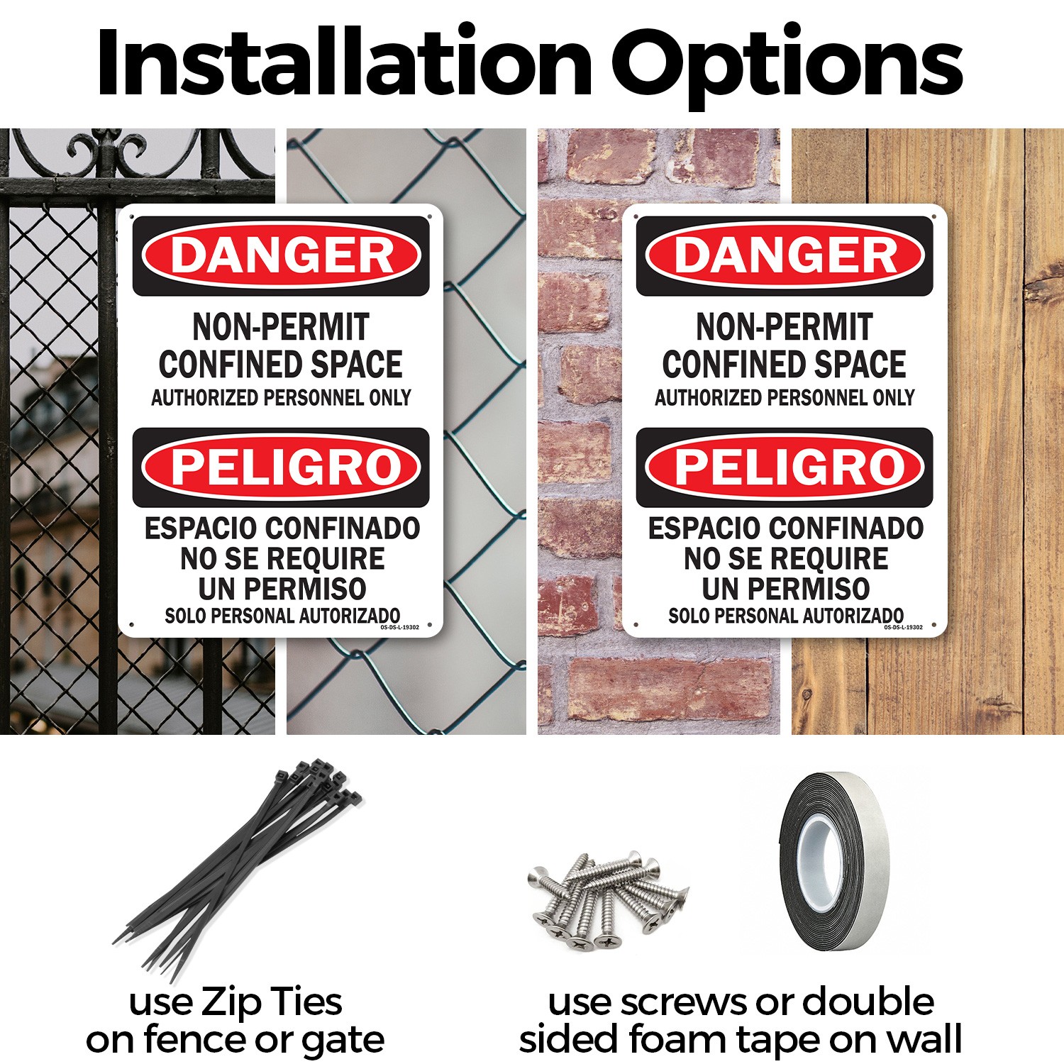 Confined Space None Permit Bilingual OSHA Danger Sign Or Decal – 5 or 10 Pack