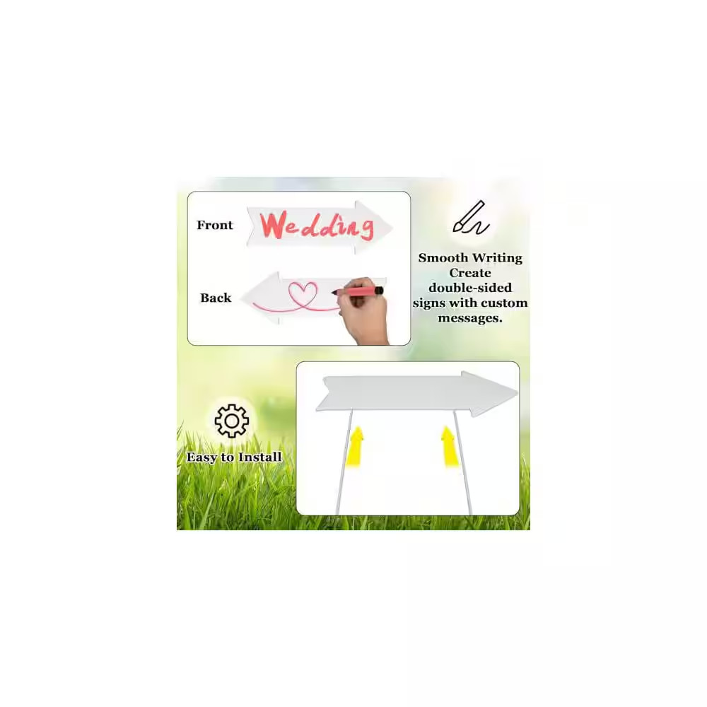 6-Pack Blank Yard Signs with Stakes, Double-Sided Plastic Arrow Directional Sign