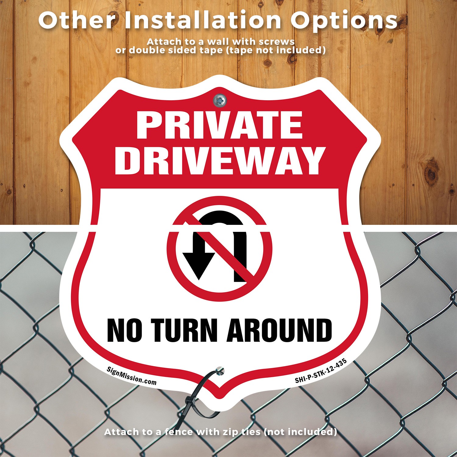 Private Driveway Shield Sign No Turn Around Shield Shaped Sign With Stake
