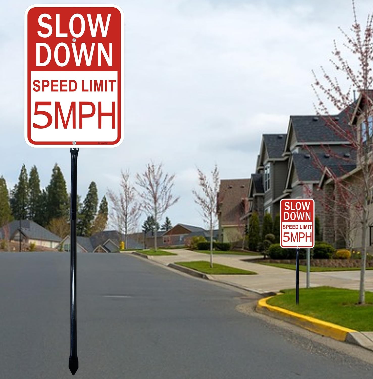 2 Pack Slow Down Speed Limit 5 MPH Sign 36 Inch Metal Stakes Aluminum Tool