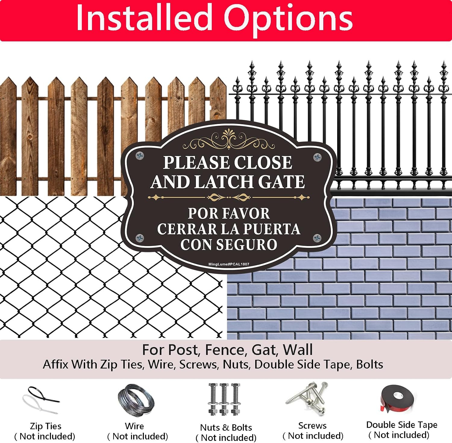 Please Close Latch Gate Bilingual Signs 10×7 Inch English Spanish 2 Pack