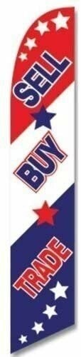 Windless Full Sleeve Swooper Flag SELL BUY TRADE Red White Blue w Stars