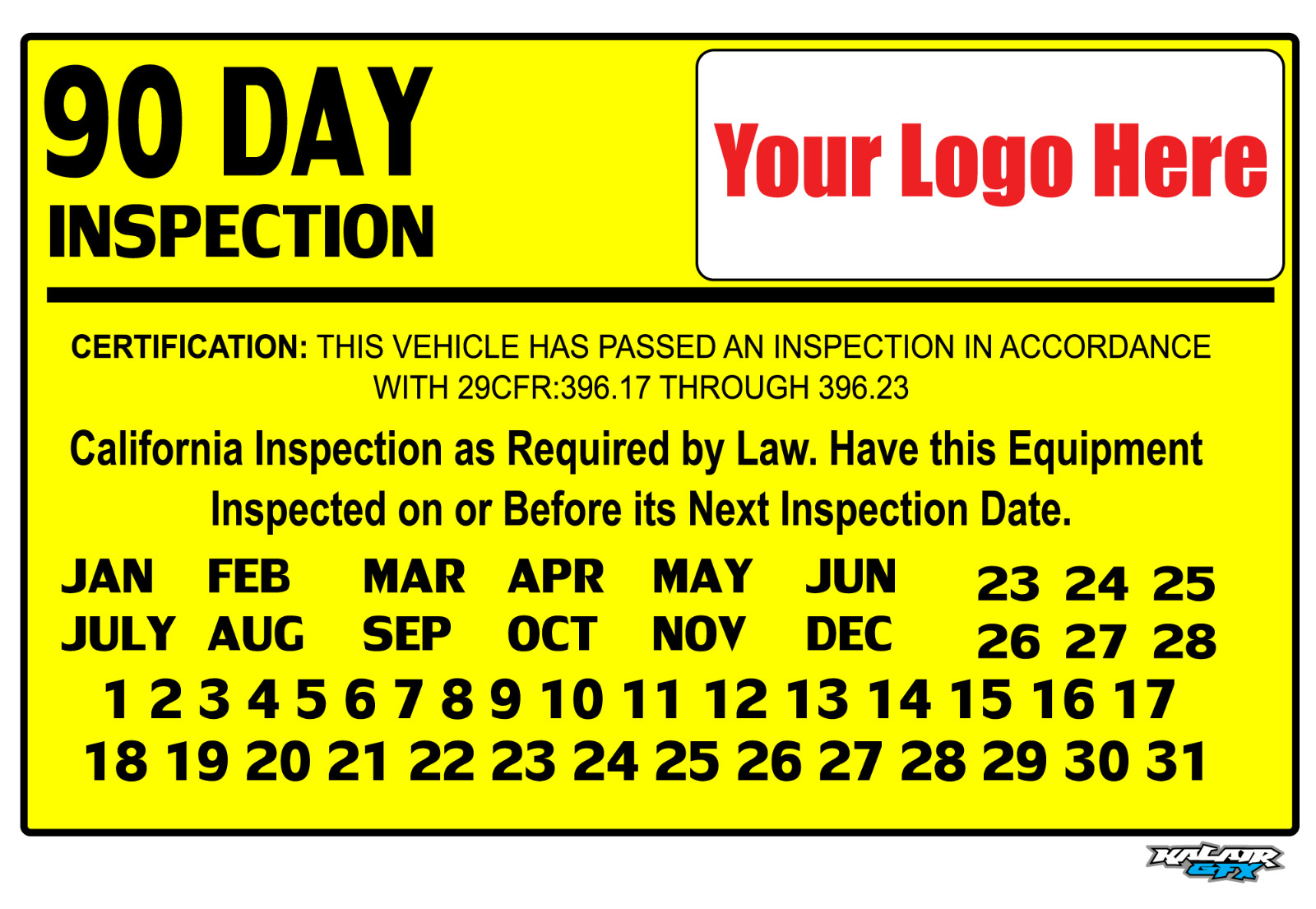 California 90 Day Inspection Sticker Decal Personalized – 5.25 x 3.25 (10 pack)
