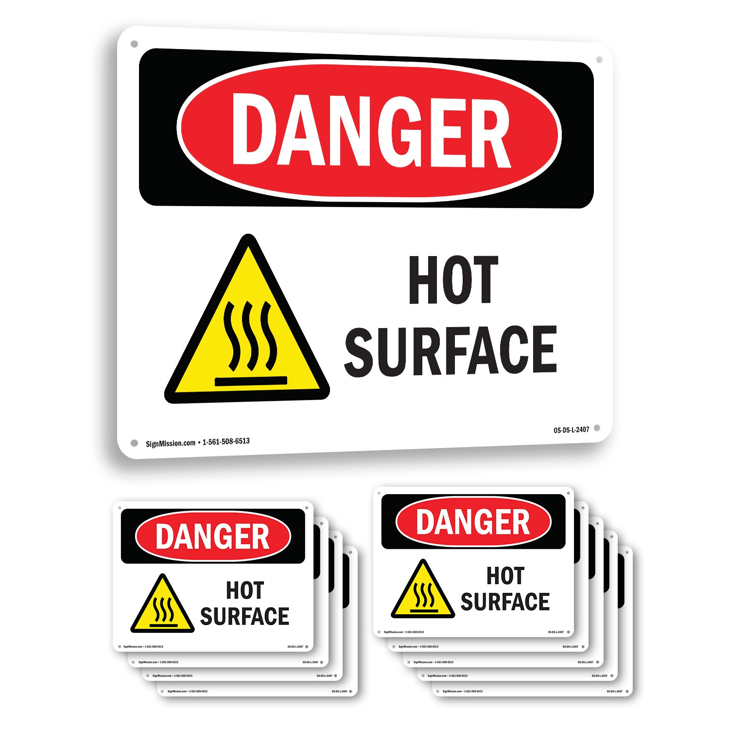 Hot Surface OSHA Danger Sign Metal, Plastic, Or Decal – 5 or 10 Pack