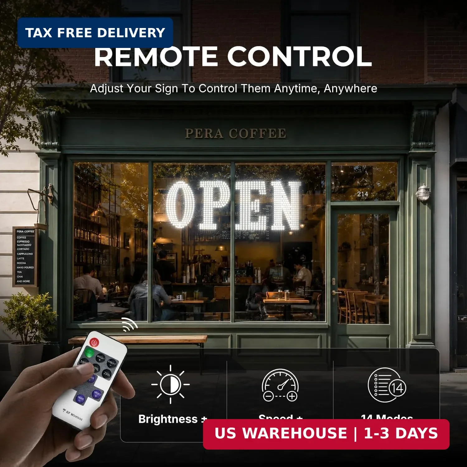40″ x 14″ Large LED Open Sign with Remote Control High Bright Visibility Busines