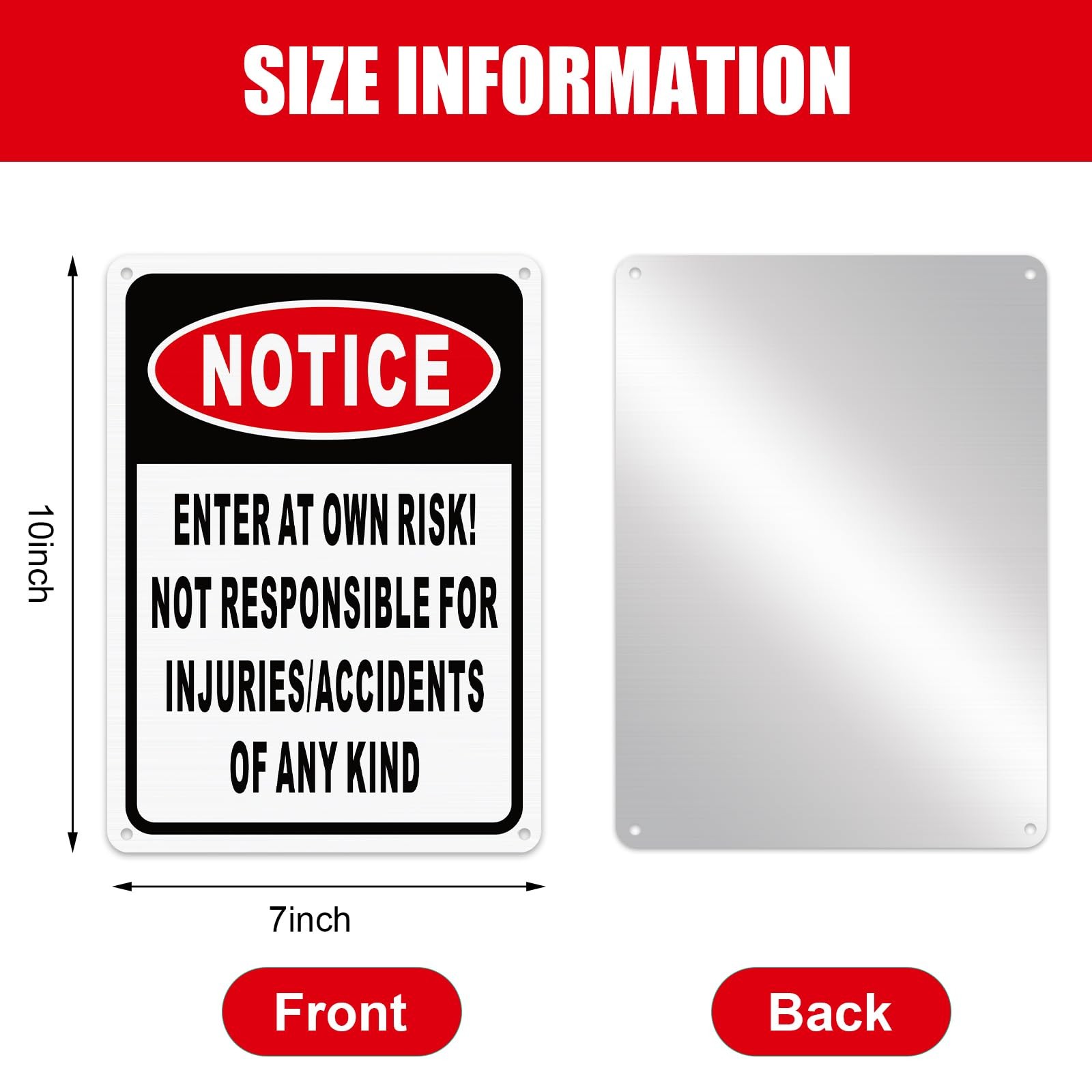 4 Pcs Notice Enter at Own Risk Sign 10” x 7″ Reflective Aluminum Not Respons…