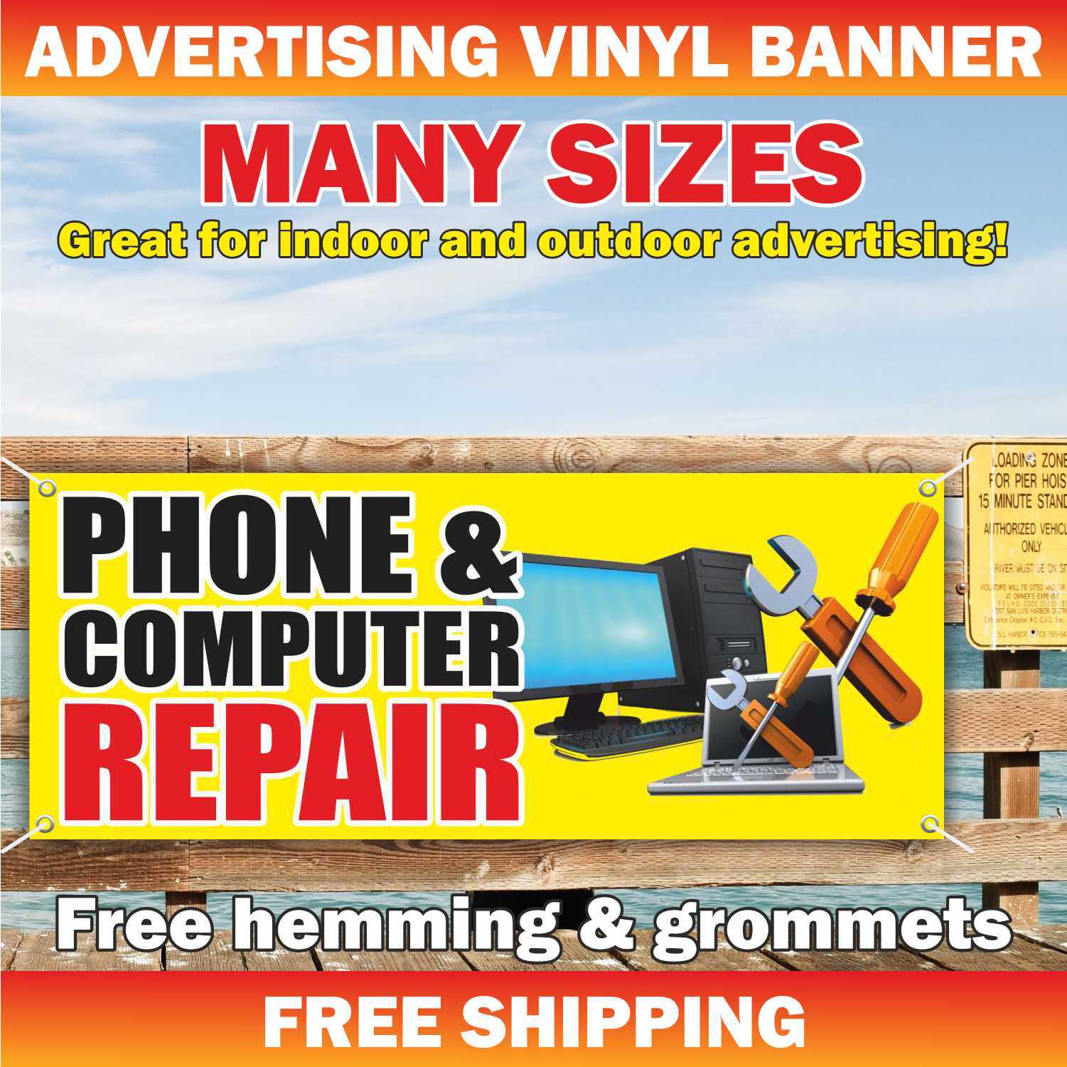 PHONE COMPUTER REPAIR Advertising Banner Vinyl Mesh Sign service diagnostics fix