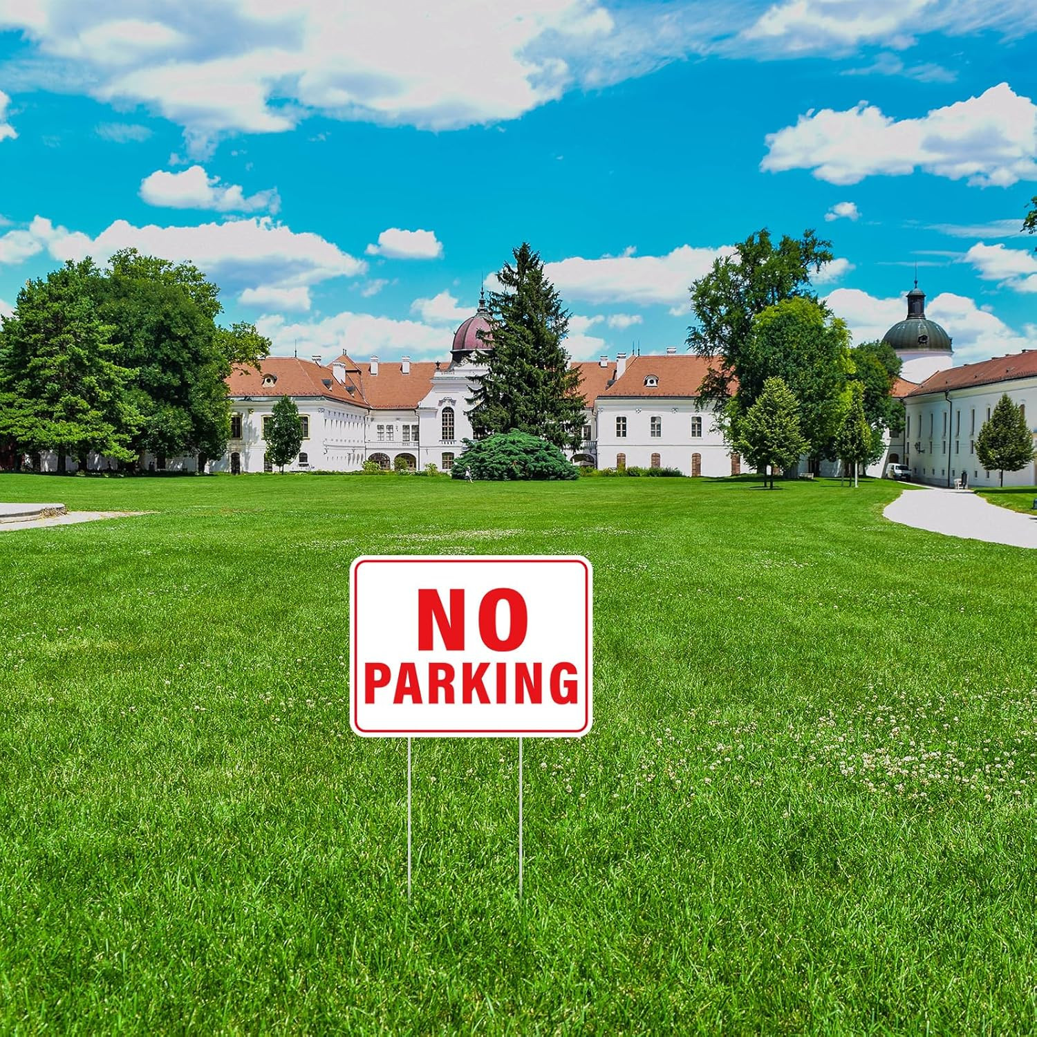 3 PCS No Parking Signs 12 X 9 Inches No Parking Yard Sign with Stake Double Side