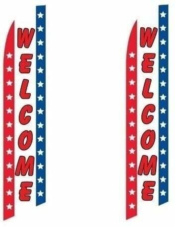 2 (two) Pack Tall Swooper Flags Welcome Red White Blue Vertical Stars