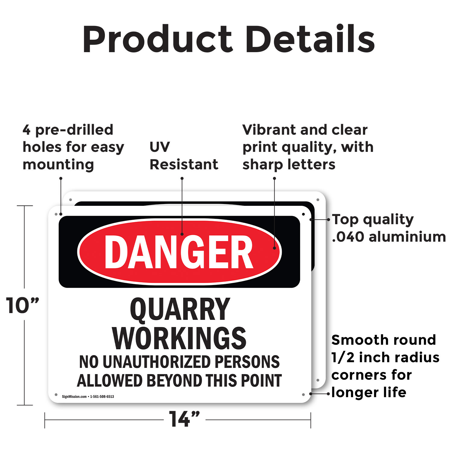(2 Pack) Quarry Workings No Unauthorized Persons OSHA Danger Sign Decal Metal