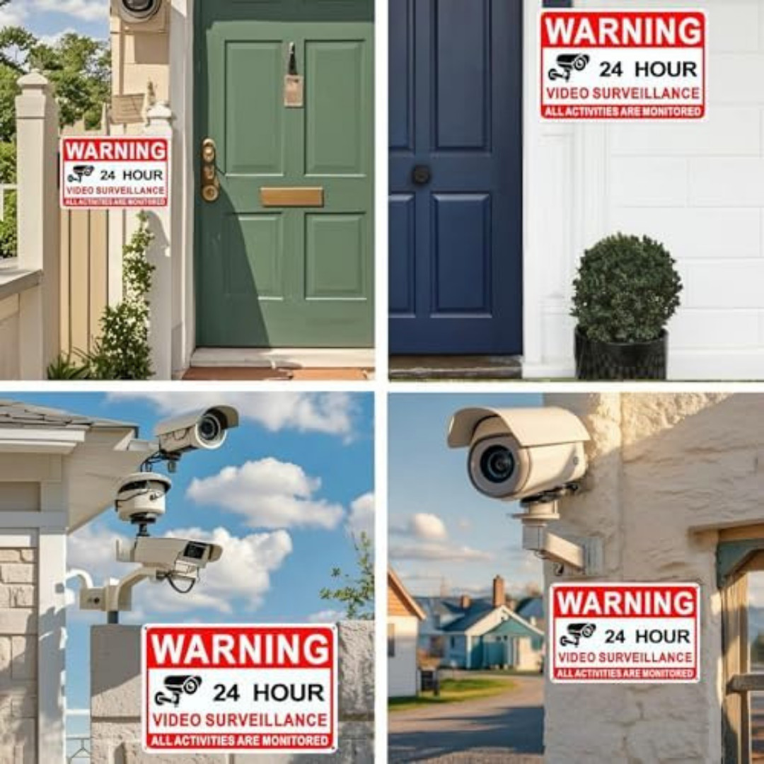 4 Pack Video Surveillance Signs, 8 x 12 Inch Aluminum Camera Signs, CCTV Secu…