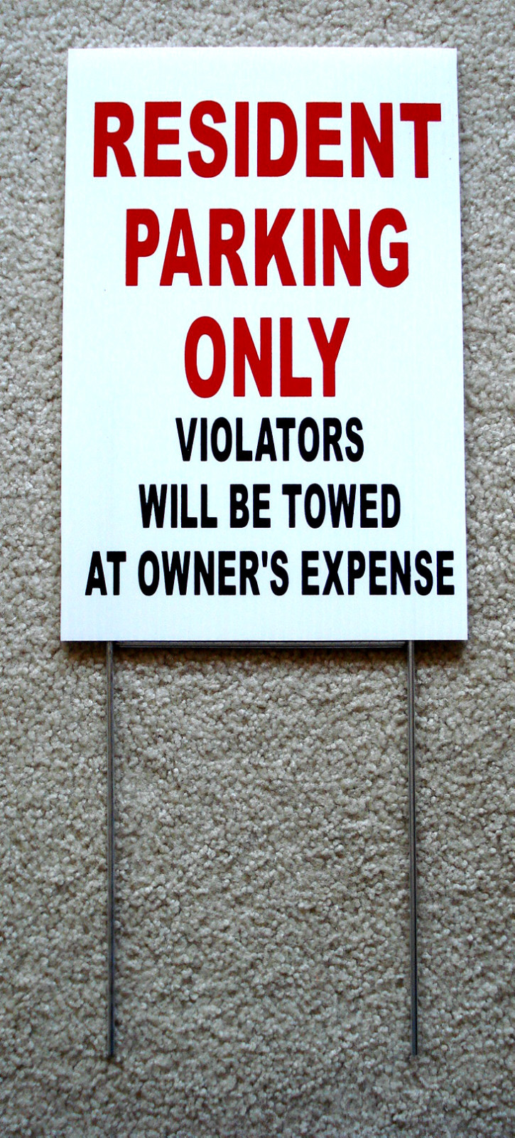 RESIDENT PARKING ONLY 8″x12″ Plastic Coroplast Sign w/Slide-in-Stake
