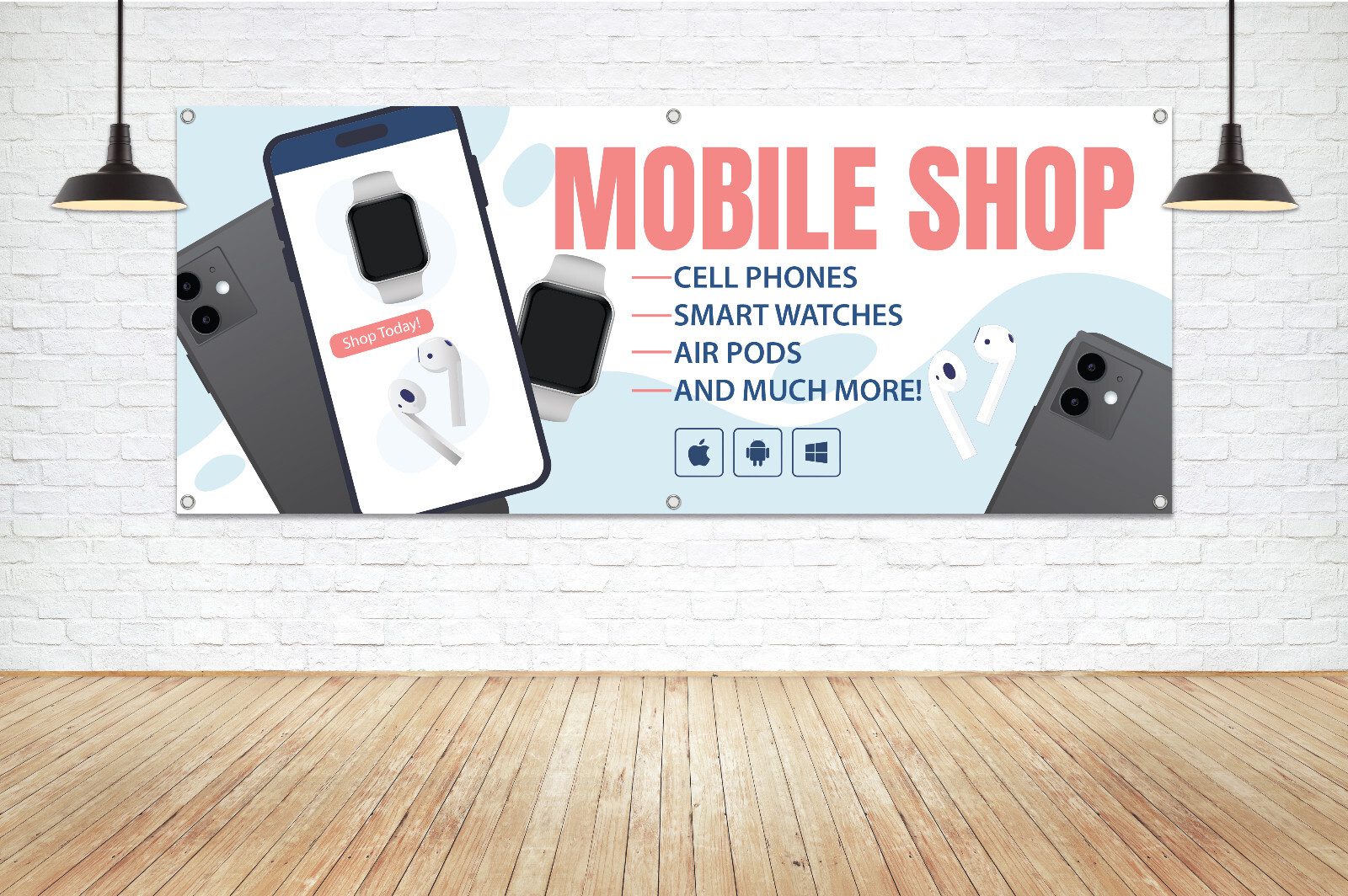 MOBILE SHOP Generic Vinyl Banner Sign Cell Smart Watch Electron Store Mall Kiosk
